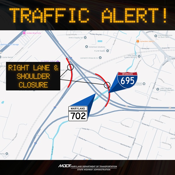 Traffic alert BGE utility work on I-695