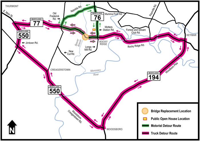 MD 77 bridge project and public meeting map