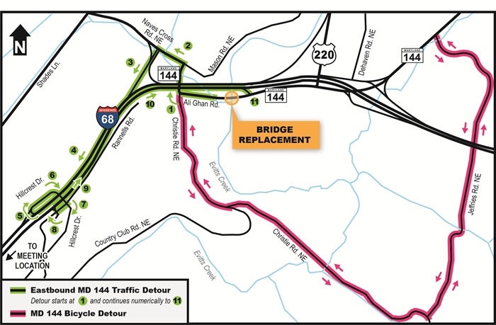 Detour map for MD 144