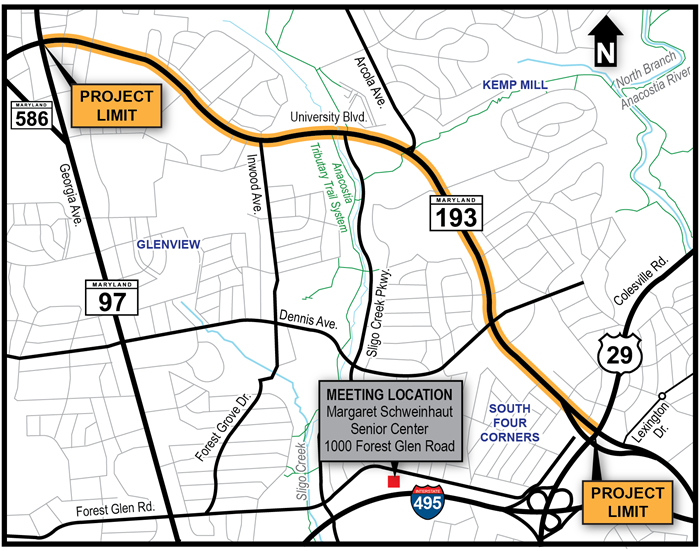MD 193 project and meeting map