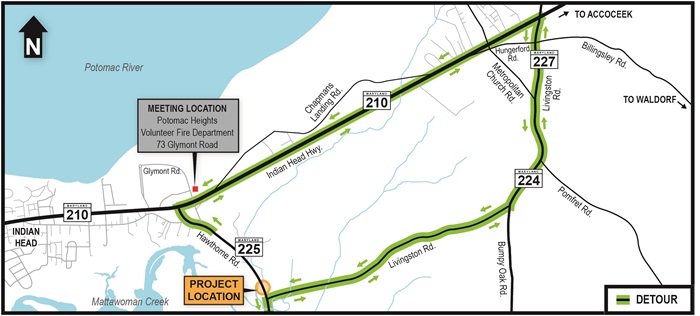 MD 225 Culvert Replacement Detour Map