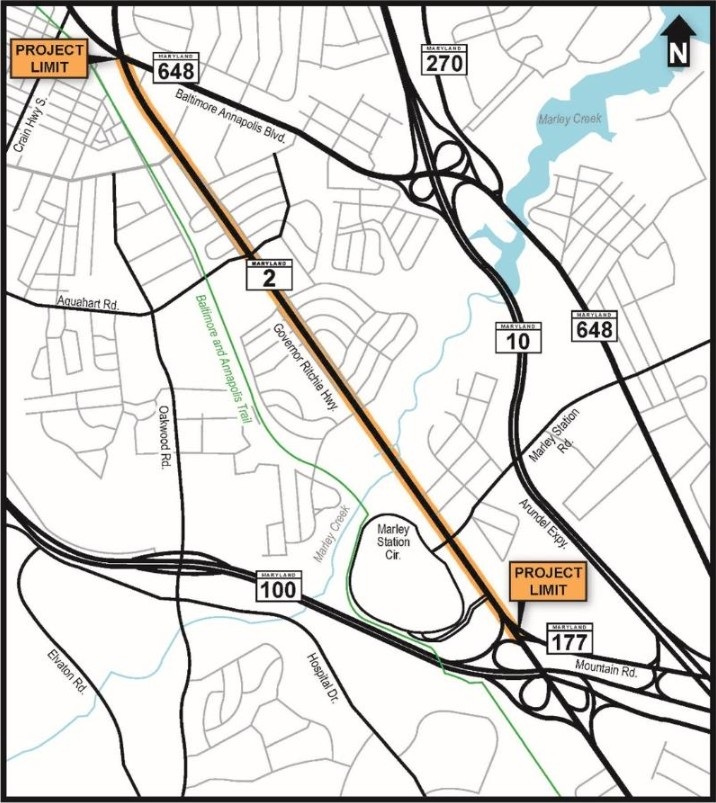 Complete Streets map of MD 2
