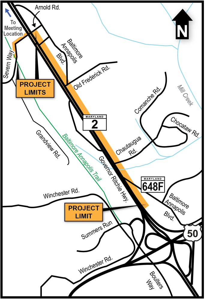 Project map for MD 2 to US 50 project