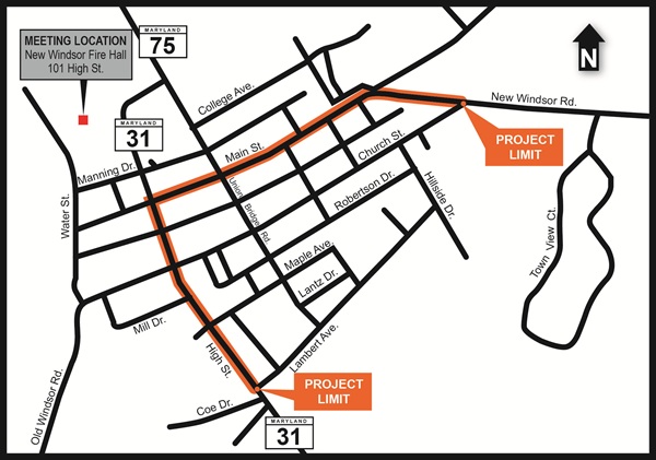 MD 31 New Windsor map of project limits and meeting location