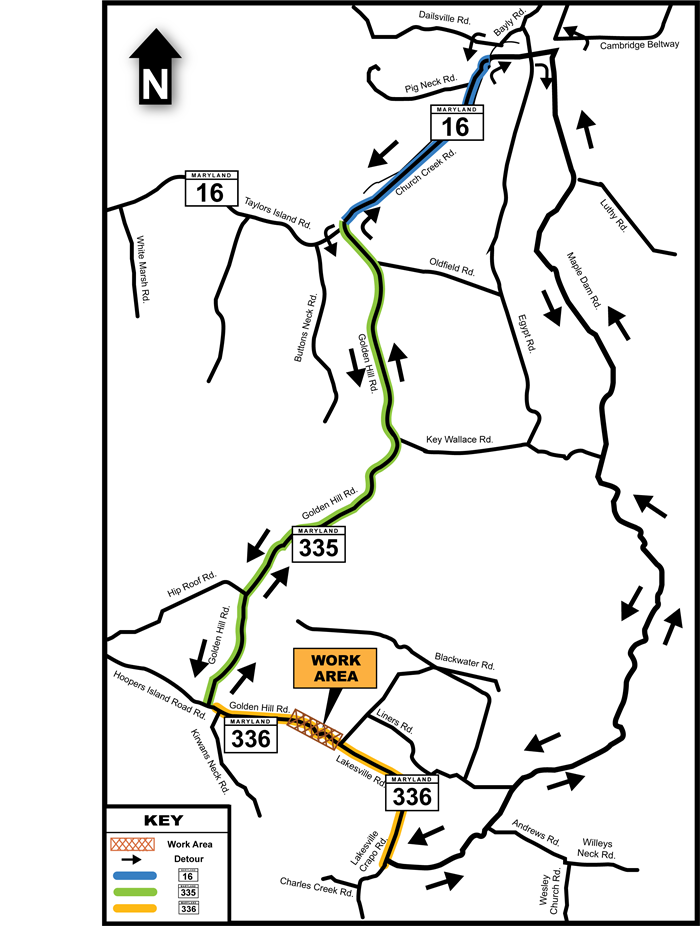 Detour map MD 336 over World's End Creek