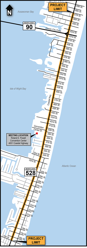 MD 528 project limits and public meeting map