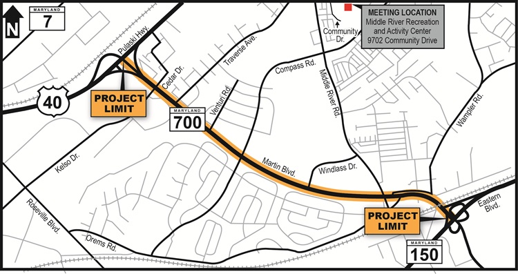 Map of MD 700 project with location of public meeting