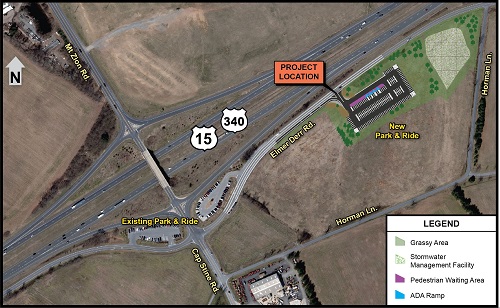 US 15 and US 340 Park and Ride site map