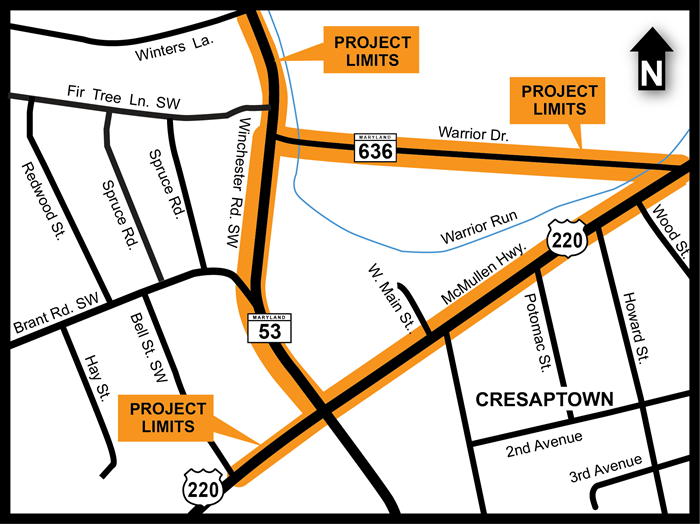 US 220 map with project limits