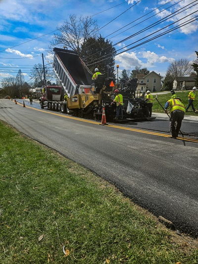 Crews conducting paving operations in late March on MD 851 (Springfield Avenue) in Sykesville, Carroll County