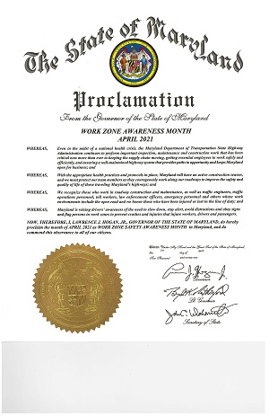 Work Zone Awareness Month Proclamation 2021